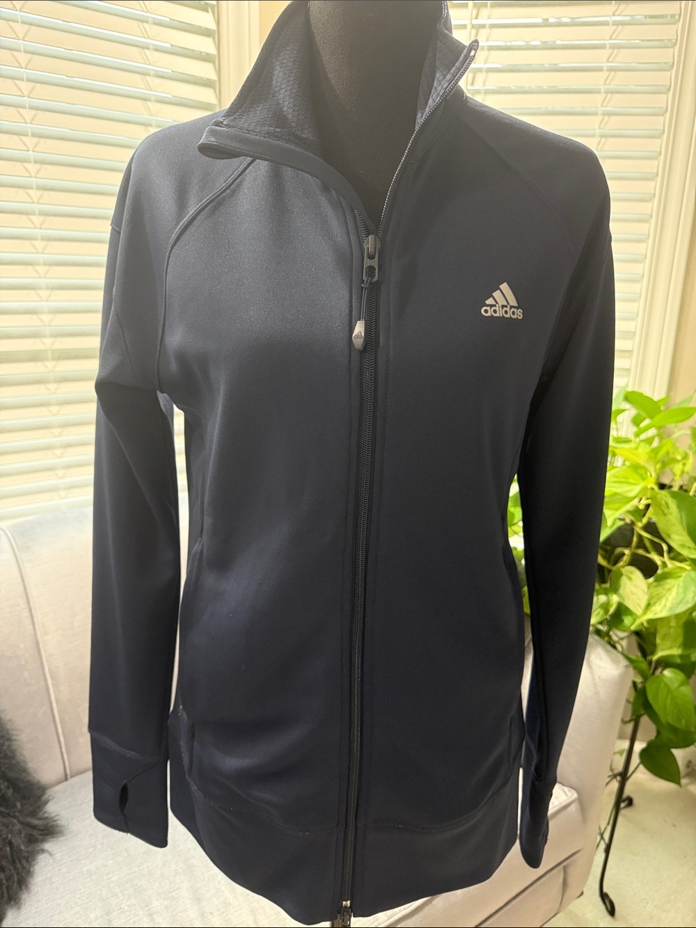 adidas Navy Full-Zip Athletic Jacket